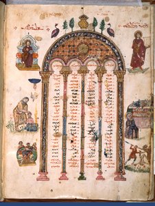 F.4v, tables canoniques, des Évangiles de Rabula, 586 AD - Byzantine School