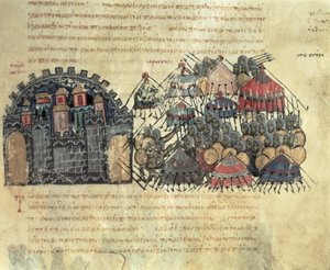Les Byzantins assiégeant Messine, du Skylitzes de Madrid