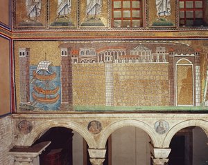 La flotte dans le port de Ravenne, 535-38 après J.-C. (mosaïque) - Byzantine School