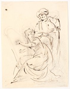 Dame jouant de la harpe. Derrière elle, un homme avec un turban - C.A. Lorentzen