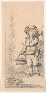 Petit garçon avec un panier de fleurs. Coupé - C.A. Lorentzen
