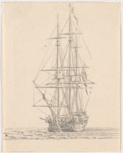 Navire de guerre avec voiles hissées - C.A. Lorentzen