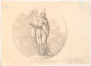 Symbole de la religion. Une femme debout avec un livre