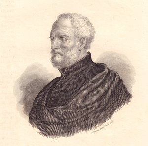 Portrait du diplomate et géographe italien Giovanni Battista Ramusio (1485-1557), gravure sur cuivre