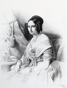 Portrait de Maria Adelaide de Habsbourg-Lorraine (1822-1855), épouse de Victor Emmanuel II de Savoie, gravure - J.B. and Brown J. Rowbotham
