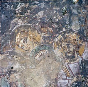 Saints, fresque dans une église à Kandanos, Crète, Grèce