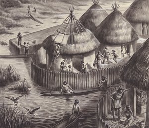 Habitants du lac à Glastonbury (gouache sur papier) - C.L. Doughty