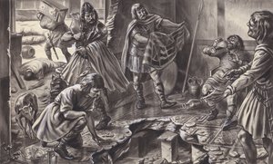 Saxons pillant une ancienne villa romaine (gouache sur papier) - C.L. Doughty