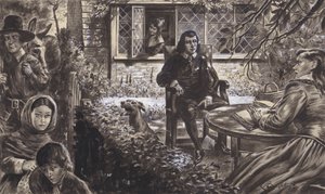 Le poète John Milton dans son jardin, avec ses filles (gouache sur papier)