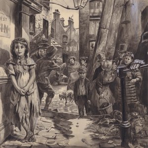 Scène de bidonville victorien (gouache sur papier) - C.L. Doughty