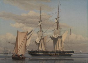 Une goélette navale américaine au mouillage pendant que ses voiles sèchent - Christoffer Wilhelm Eckersberg