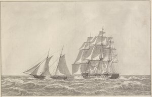 Un schooner poursuivant une frégate - Christoffer Wilhelm Eckersberg