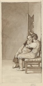 Un couple espionné par une femme à demi-ouverte porte - Christoffer Wilhelm Eckersberg
