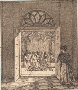 Depuis une antichambre. Illustration pour "Linearperspectiven", Planche VI