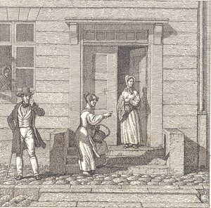 Scène de rue, deux filles, un homme et une femme regardent quelque chose - Christoffer Wilhelm Eckersberg