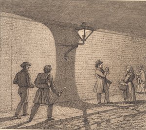 Scène de rue à la lumière des lanternes. Illustration pour "Linearperspectiven", Planche VIII - Christoffer Wilhelm Eckersberg