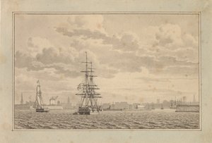 Copenhague vue du port extérieur avec une brigantine à l