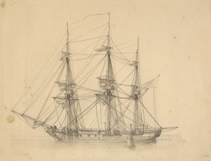 La corvette Flora, amarrée dans le port de la flotte, sèche ses voiles - Christoffer Wilhelm Eckersberg