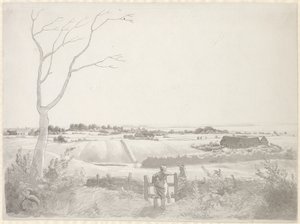 Paysage avec paysanne près d