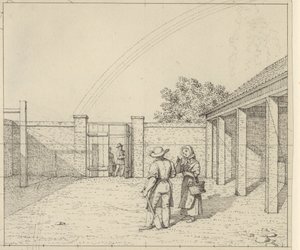 Perspective linéaire appliquée à la peinture - Ébauche pour une version non utilisée de la Table V,2 - Arc-en-ciel sur la cour. - Christoffer Wilhelm Eckersberg