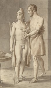 Télémaque rencontre Ulysse déguisé en mendiant chez le berger Eumée - Ulysse; fragment de la composition entière