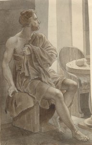 Télémaque rencontre Ulysse déguisé en mendiant chez le berger Eumée - Ulysse; fragment de la composition entière.