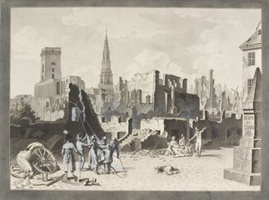 La place Ulfeldt, maintenant appelée Gråbrødretorv, après le bombardement britannique de septembre 1807 - Christoffer Wilhelm Eckersberg