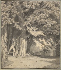 Les bois de Skjoldnæsholm avec un jeune homme qui balance une jeune fille - Christoffer Wilhelm Eckersberg