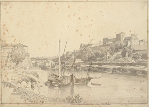 Vue sur le Tibre à Porto di Ripa Grande, hors de Porta Portese vers Marmorata et les églises sur le mont Aventin, Rome - Christoffer Wilhelm Eckersberg