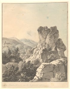 Vue depuis Harzen, depuis Teufelsmauer, le château de Blankenburg en arrière-plan