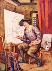 Hans Holbein au travail dans son atelier - C. Dudley Tennant