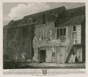 Vue sud du palais des évêques de Winchester, près de St Saviour