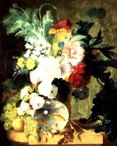 Nature morte avec fleurs et aquarium - C. Kuipers