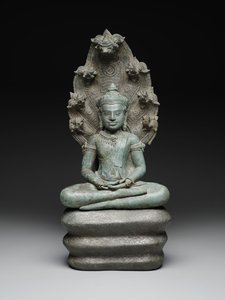 Bouddha Muchalinda, fin 12e-début 13e siècle (alliage de cuivre) - Cambodian Cambodian