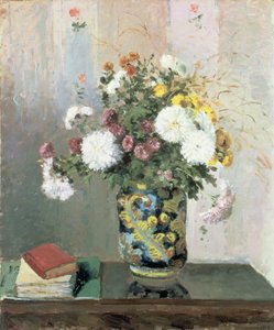Bouquet de fleurs, chrysanthèmes dans un vase chinois