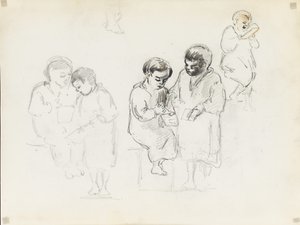 Études de deux enfants lisant - Camille Jacob Pissarro