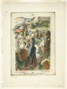 Le marché à Gisors ; Rue Cappeville - Camille Pissarro