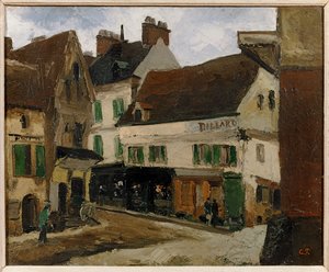 Une place a la Roche-Guyon ... (peinture sur toile)