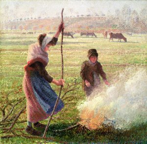 Givre blanc, femme coupant du bois - Camille Jacob Pissarro