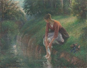 Femme se baignant les pieds dans un ruisseau - Camille Pissarro