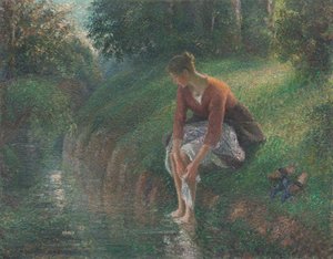 Femme se baignant les pieds dans un ruisseau, 1894-1895 - Camille Pissarro