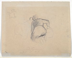 Femme agenouillée (recto); Deux femmes de ferme agenouillées (verso) - Camille Pissarro