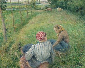 Jeunes paysannes se reposant dans les champs près de Pontoise - Camille Pissarro