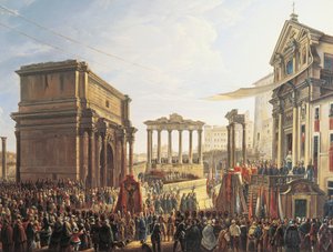 Le Pape Pie IX (1846-1878) donnant un sermon au Campo Vaccino, peinture de Camillo Pacetti (1758-1826) - Camillo Pacetti