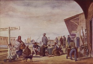 Immigrants à la gare, Toronto (lithographie couleur)