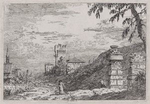Paysage avec Tour et Deux Piliers en Ruine, de la série Vedute