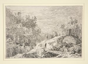 Paysage de montagne avec cinq ponts, des Vedute (Vues) - Canaletto (Giovanni Antonio Canal)