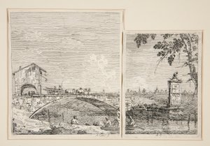 Le Chariot passant sur un pont [et] Le Petit Monument (sous un arbre), de la série Vedute - Canaletto (Giovanni Antonio Canal)