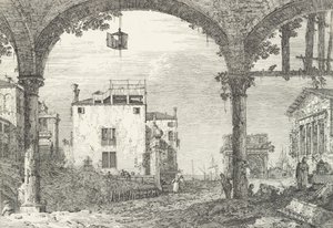 Un portique à trois arches avec une lanterne ouverte suspendue au centre, un arc de triomphe et des ruines, 1735-46 - Canaletto