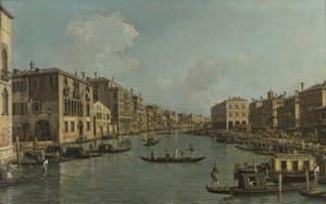 French : The Canal Grande with a view Southeast towards the Rialto Bridge Le Grand Canal avec une vue du sud-est vers le pont du Rialto - Canaletto